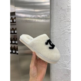 Chanel Winter Wool Slippers White