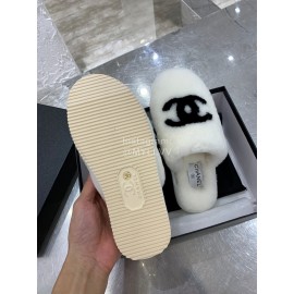 Chanel Winter Wool Slippers White