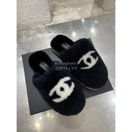 Chanel Winter Wool Slippers Black