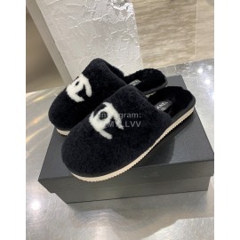 Chanel Winter Wool Slippers Black