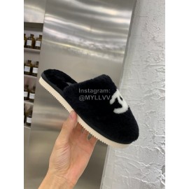 Chanel Winter Wool Slippers Black