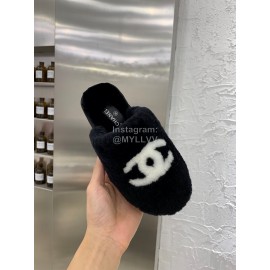 Chanel Winter Wool Slippers Black