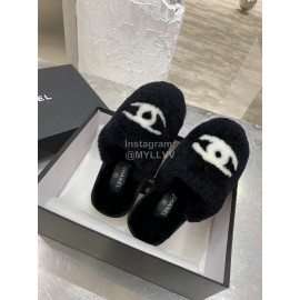 Chanel Winter Wool Slippers Black