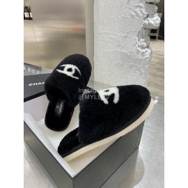 Chanel Winter Wool Slippers Black
