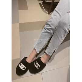 Chanel Winter Wool Slippers Black