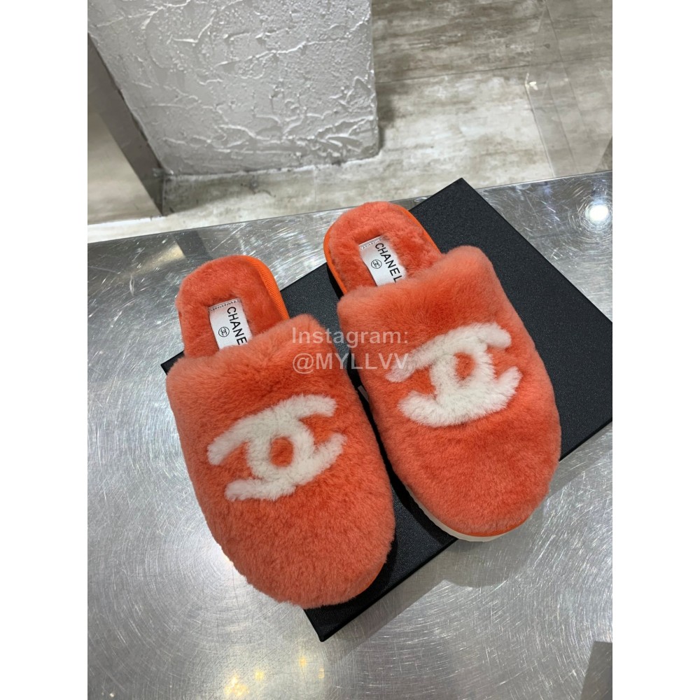 Chanel Winter Wool Slippers Orange