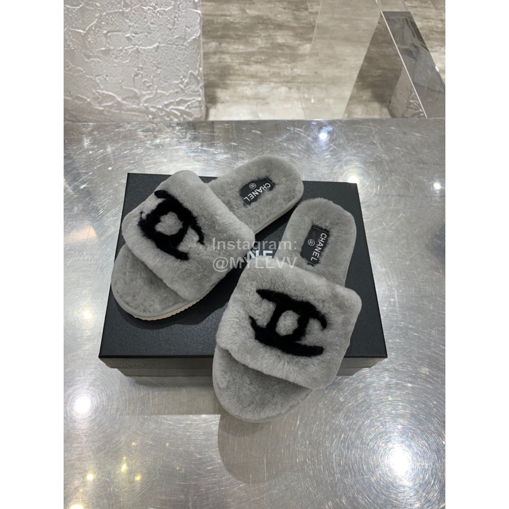 Chanel Winter Wool Slippers For Women Gray