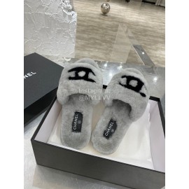 Chanel Winter Wool Slippers For Women Gray