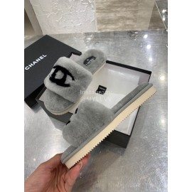 Chanel Winter Wool Slippers For Women Gray
