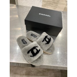 Chanel Winter Wool Slippers For Women Gray