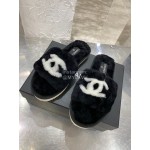 Chanel Winter Wool Slippers For Women Black