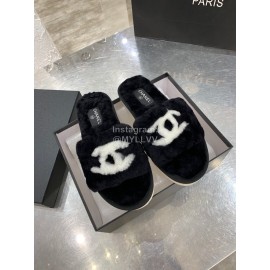 Chanel Winter Wool Slippers For Women Black