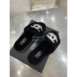 Chanel Winter Wool Slippers For Women Black