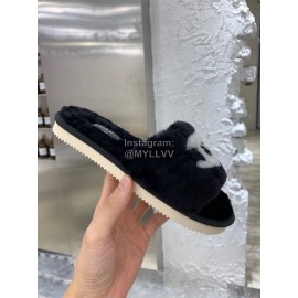 Chanel Winter Wool Slippers For Women Black