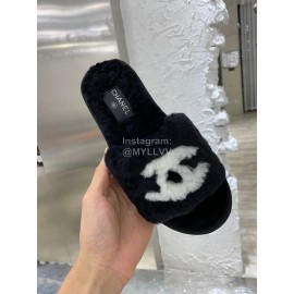 Chanel Winter Wool Slippers For Women Black