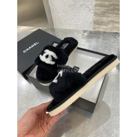 Chanel Winter Wool Slippers For Women Black