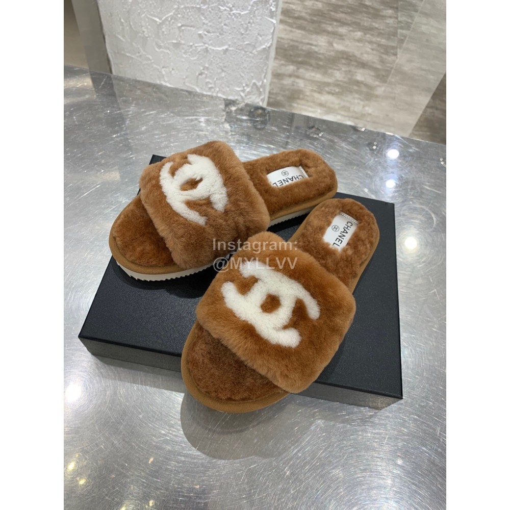 Chanel Winter Wool Slippers For Women Brown