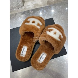 Chanel Winter Wool Slippers For Women Brown