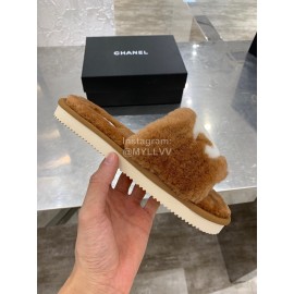 Chanel Winter Wool Slippers For Women Brown
