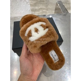 Chanel Winter Wool Slippers For Women Brown