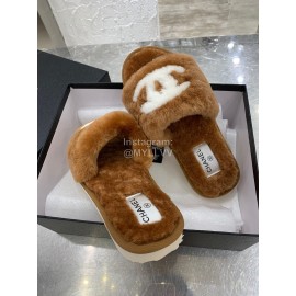 Chanel Winter Wool Slippers For Women Brown