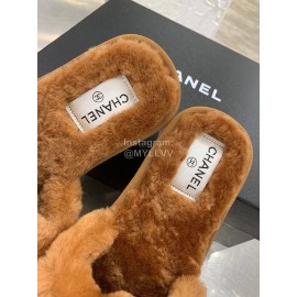 Chanel Winter Wool Slippers For Women Brown