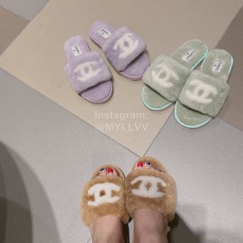 Chanel Winter Wool Slippers For Women Brown
