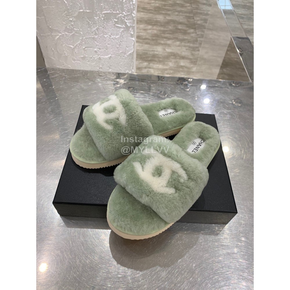 Chanel Winter Wool Slippers For Women Green