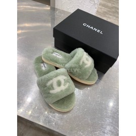 Chanel Winter Wool Slippers For Women Green