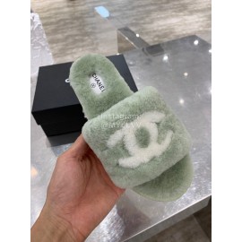 Chanel Winter Wool Slippers For Women Green