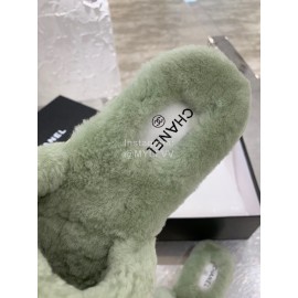 Chanel Winter Wool Slippers For Women Green