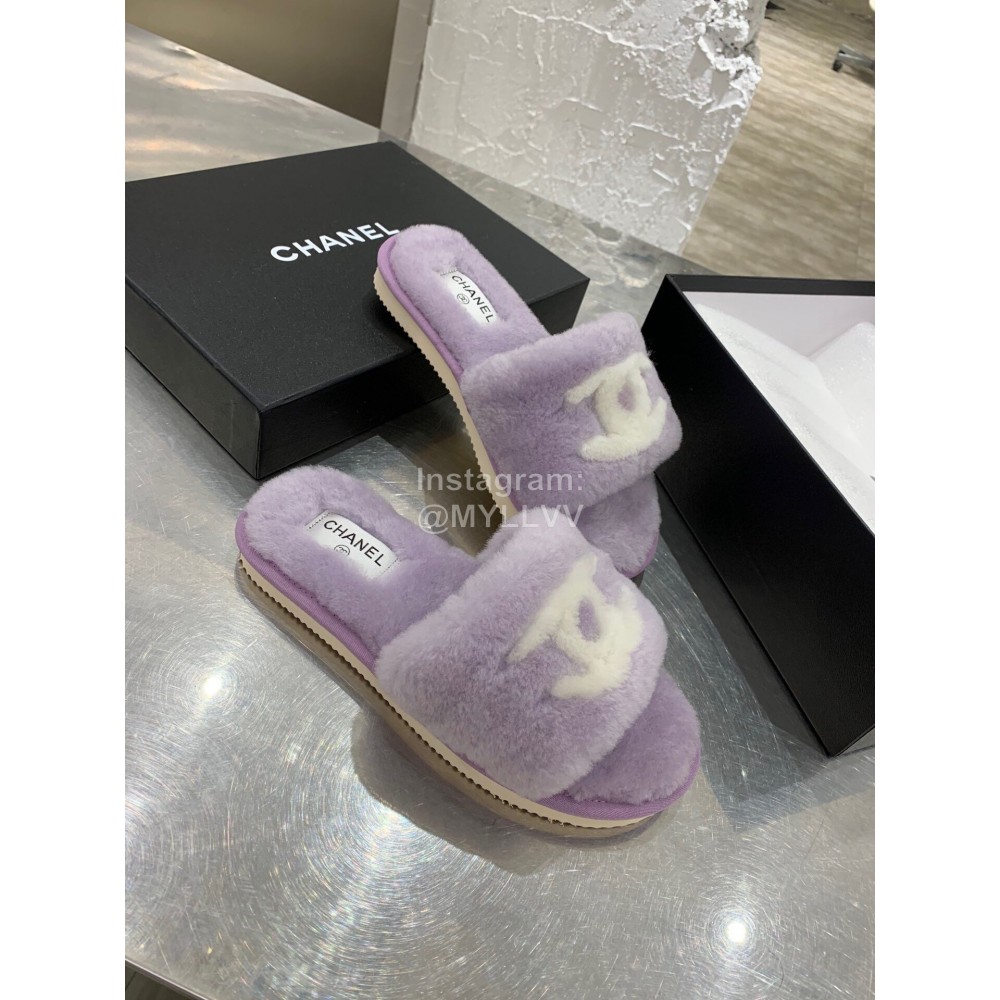 Chanel Winter Wool Slippers For Women Purple