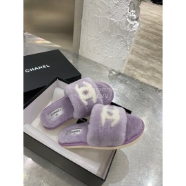 Chanel Winter Wool Slippers For Women Purple