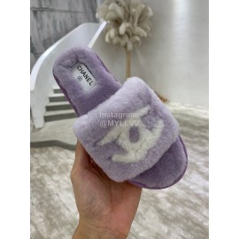 Chanel Winter Wool Slippers For Women Purple