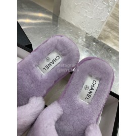 Chanel Winter Wool Slippers For Women Purple