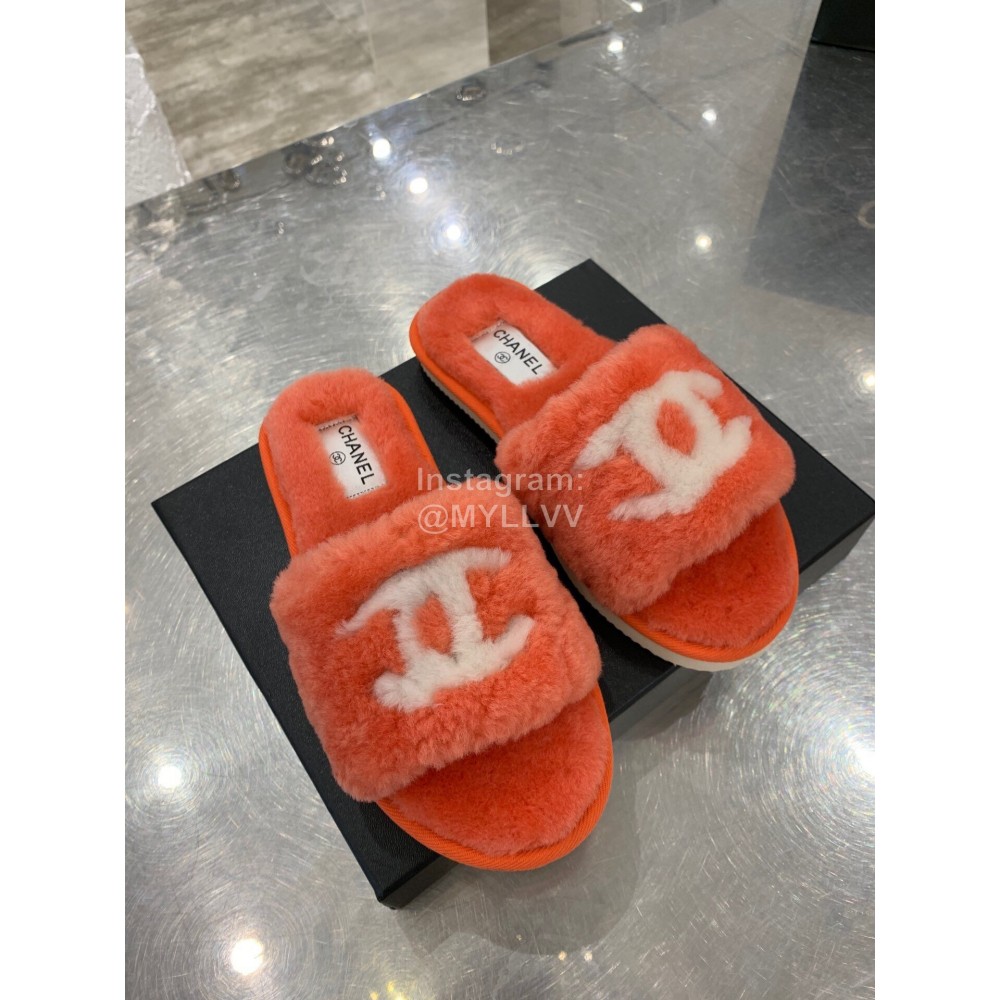 Chanel Winter Wool Slippers For Women Orange
