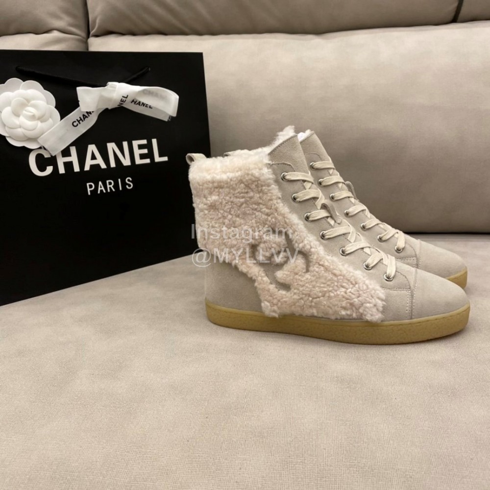 Chanel Winter Flat Boots Gray