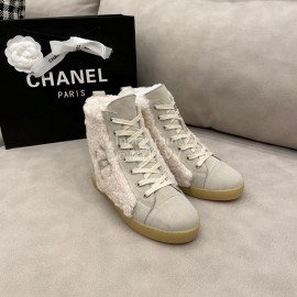 Chanel Winter Flat Boots Gray
