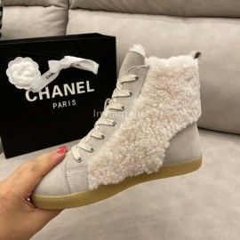 Chanel Winter Flat Boots Gray
