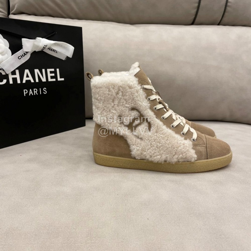 Chanel Winter Flat Boots Brown