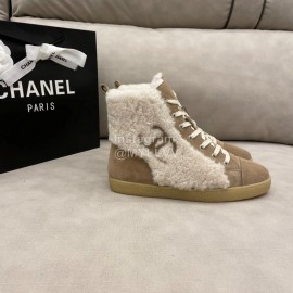 Chanel Winter Flat Boots Brown
