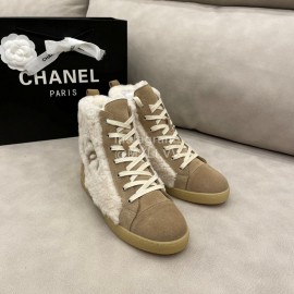Chanel Winter Flat Boots Brown
