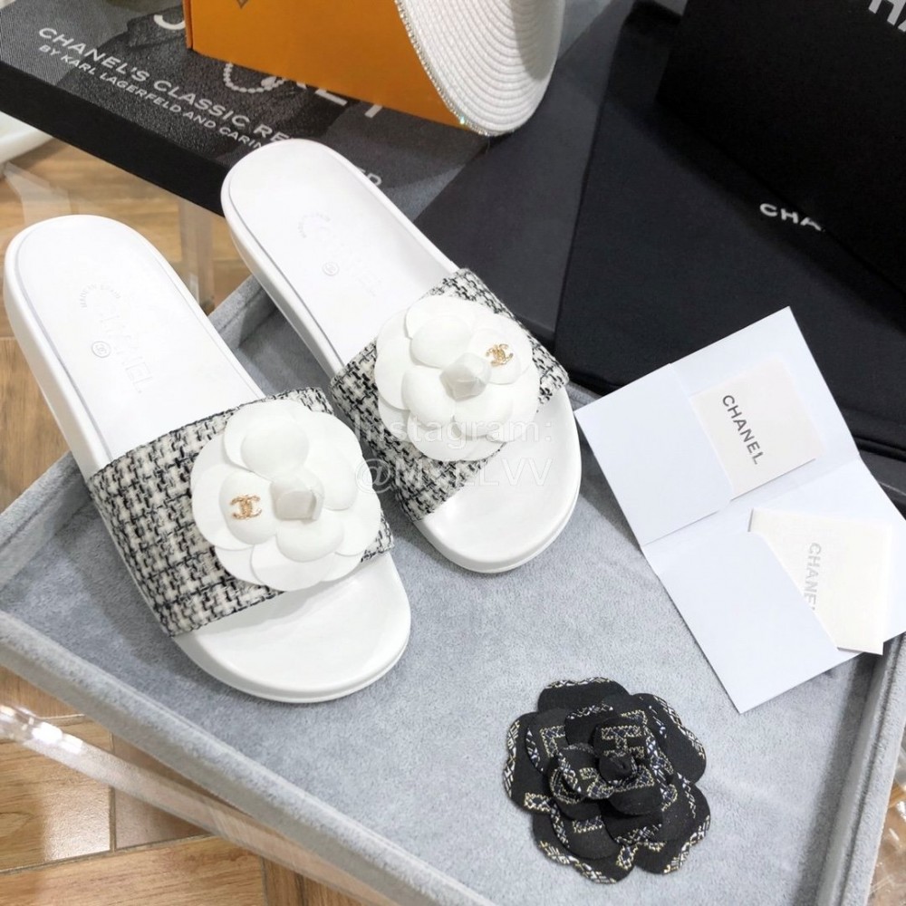 Chanel Camellia Sheepskin Slippers