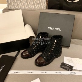 Chanel Woollen Leather Boots Black