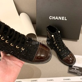 Chanel Woollen Leather Boots Black