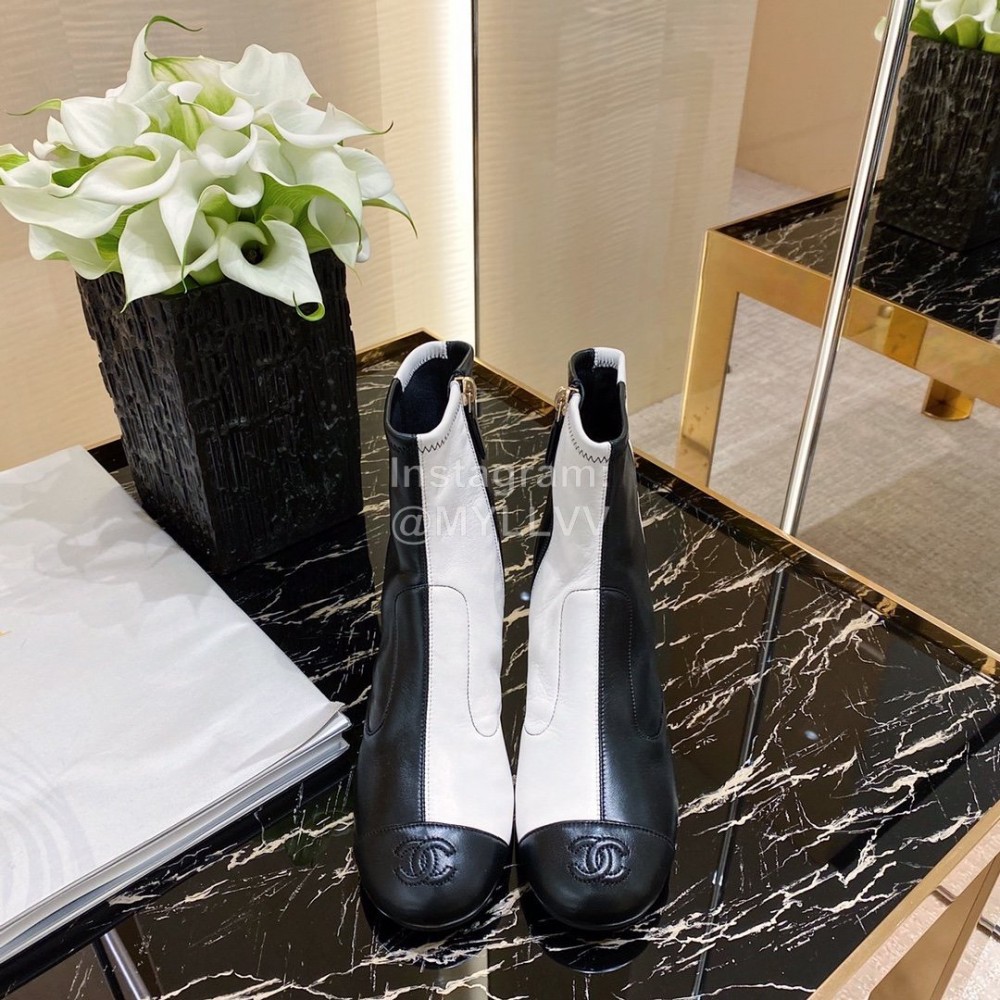 Chanel Black And White Short Boots