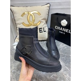 Chanel Black Thick Soled Wool Boots