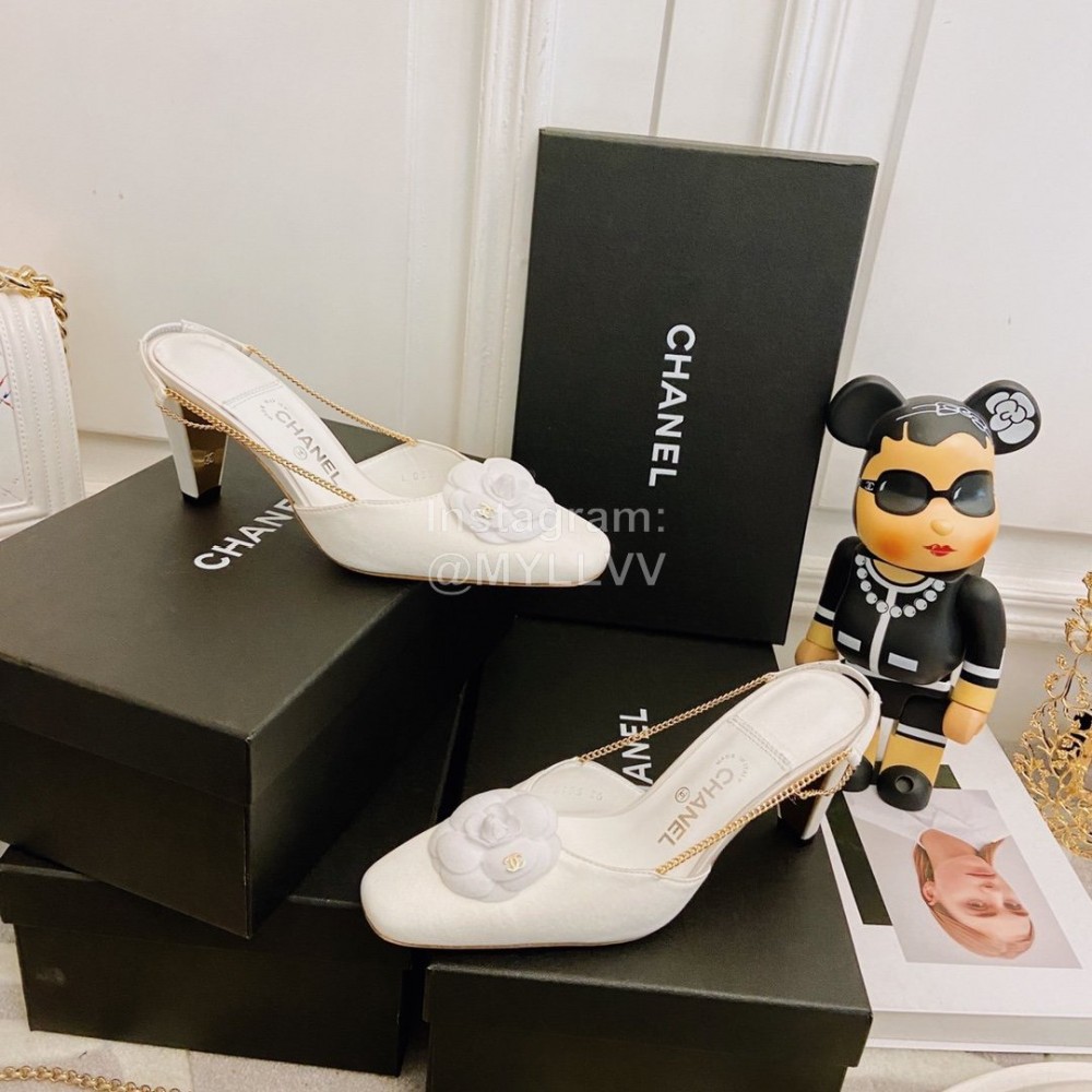 Chanel White Camellia High Heel Sandals