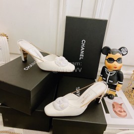 Chanel White Camellia High Heel Sandals