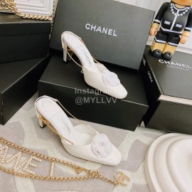 Chanel White Camellia High Heel Sandals
